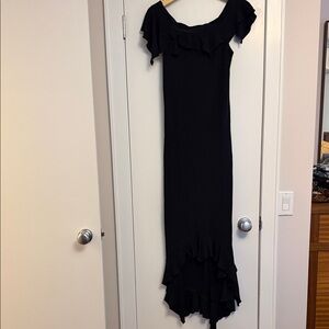 Frivolous rayon  Black High-Low Dress with Ruffle Detail maxi size 12